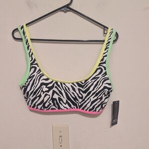 No Boundaries Zebra Print Bikini Top with Neon Accents Size XL Juniors
